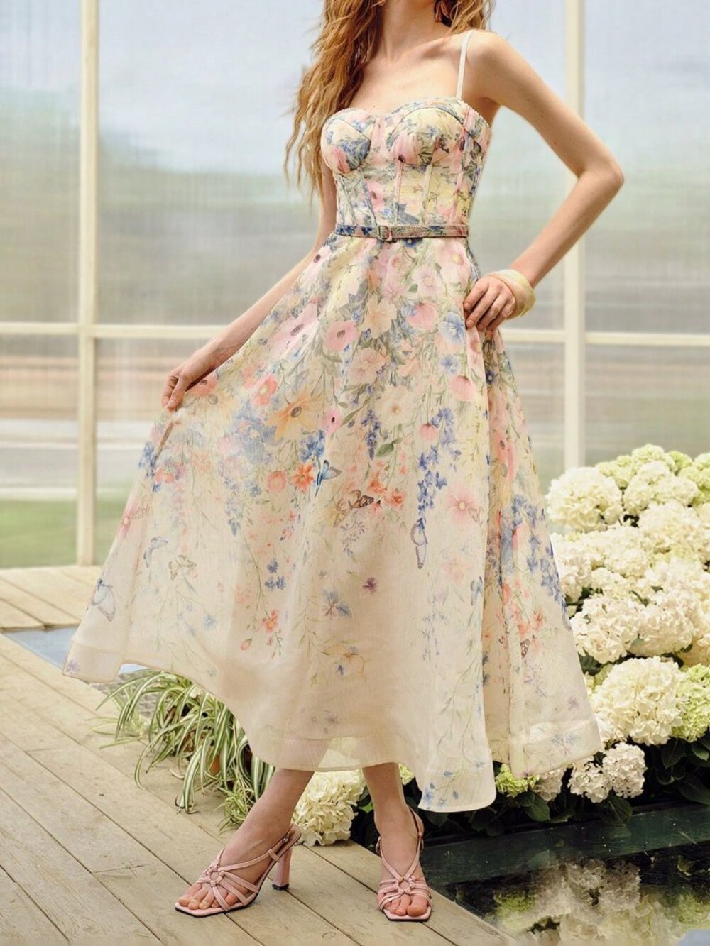 Multicolor Elegant Women's Floral Print Belted Dress - Picture 3 of 6